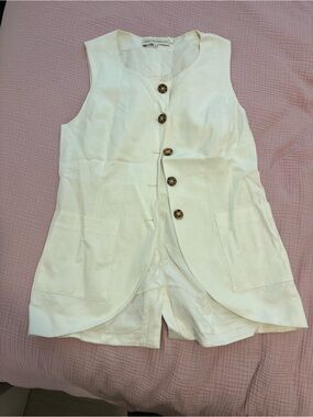 English Factory Cream Sleeveless Button Shirt